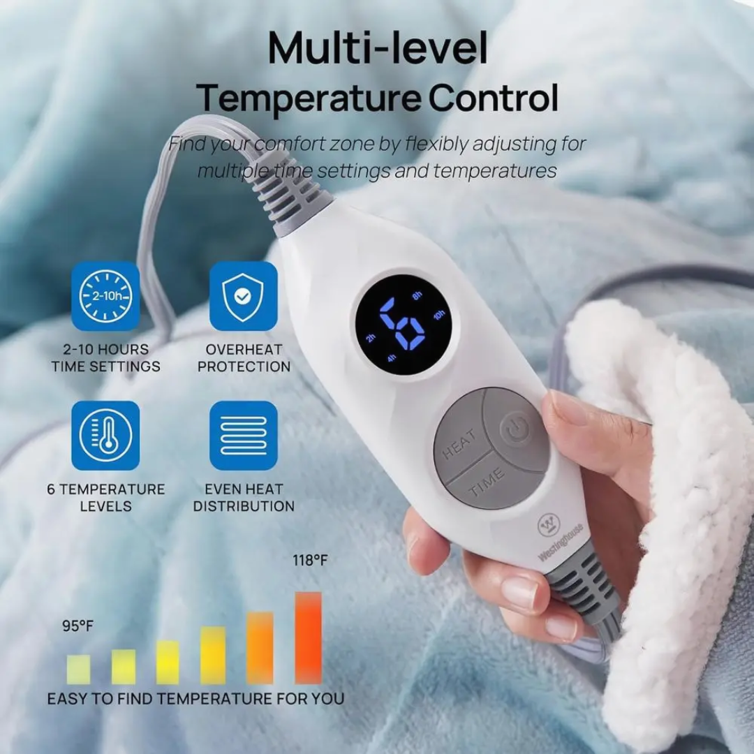 Ultra-Soft Wearable Blanket with Sleeves & Foot Pocket – 6 Heat Levels