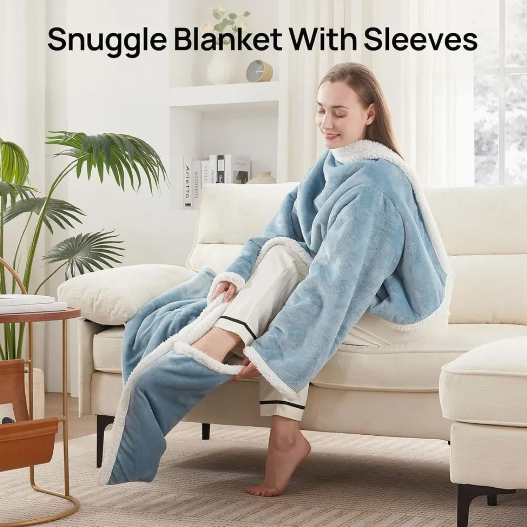 Ultra-Soft Wearable Blanket with Sleeves & Foot Pocket – 6 Heat Levels