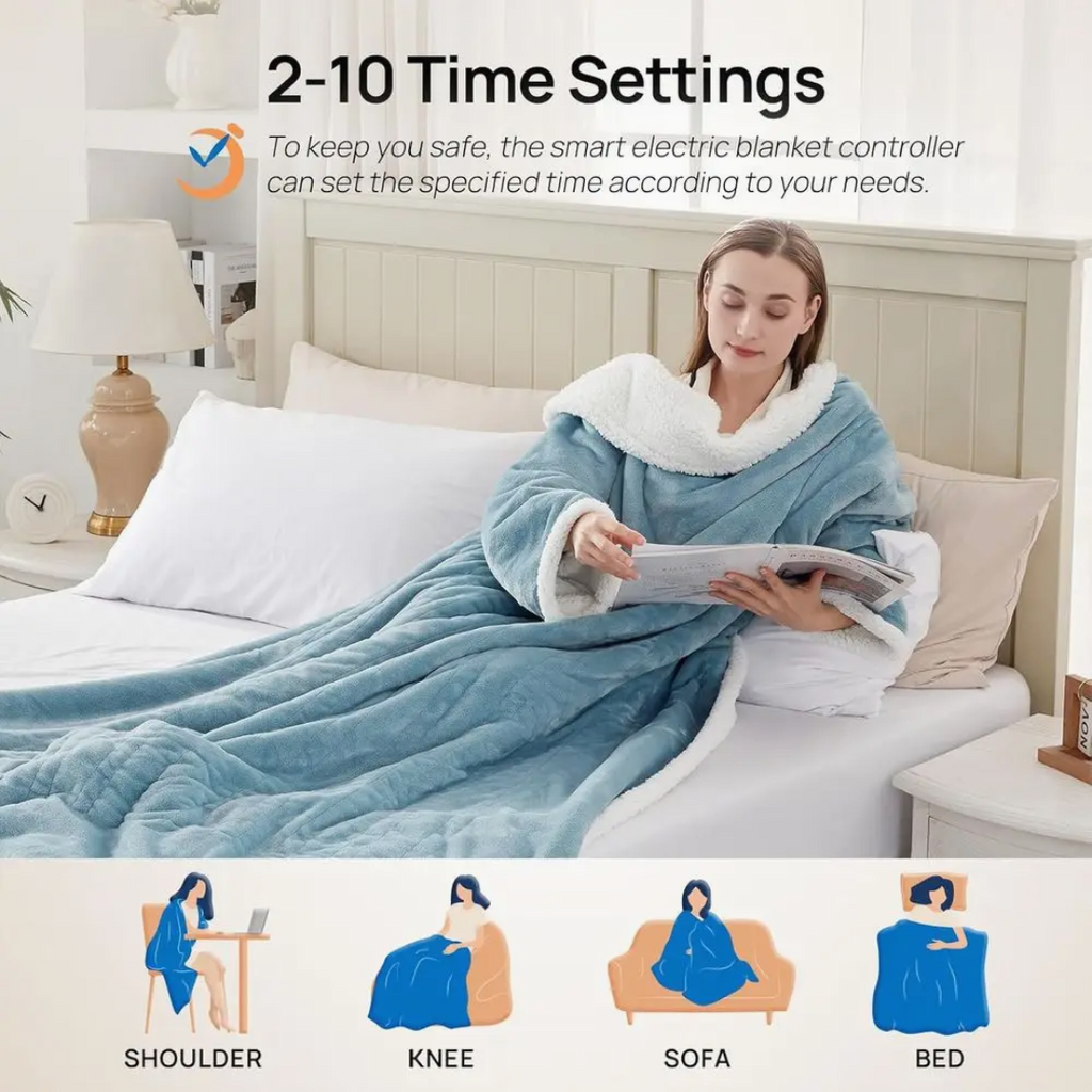 Ultra-Soft Wearable Blanket with Sleeves & Foot Pocket – 6 Heat Levels