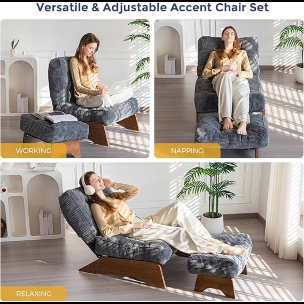 Accent Chair with Ottoman Adjustable Backrest,  for Reading Room